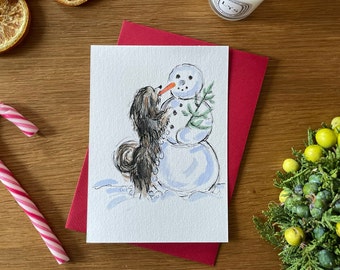 Carte de Noël originale à imprimer soi-même A6 Bichon Havanais aquarelliste