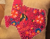 Hot Pink Mexican Dress Texas 18 quot x18 quot Burlap Pillow Cover - ready to ship