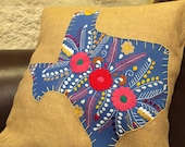 CornFlower blue with yellow Mexican dress Texas on burlap pillow cover 18 quot x18 quot - ready to ship