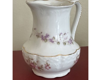 バイエルン磁器クリーマー ホワイト ピンク ラベンダー 花柄 ゴールドトリム ドイツ シャビー＆シック