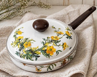 Villeroy Boch Enameled Vintage Skillet Pan Botanica 10” Covered W. Germany