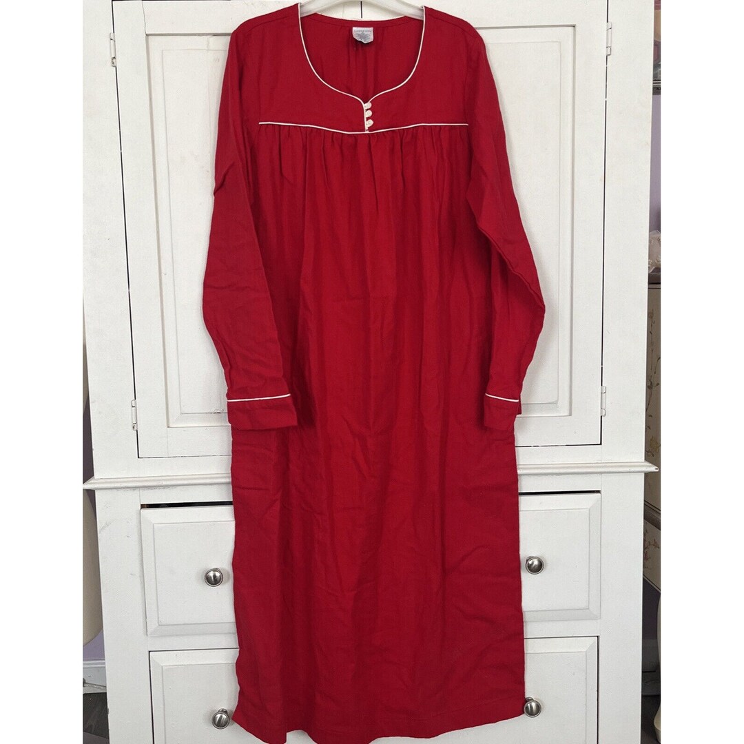 Lands End Nightgown Medium Red Cotton Flannel Plaid Sleep PJ Womens Etsy