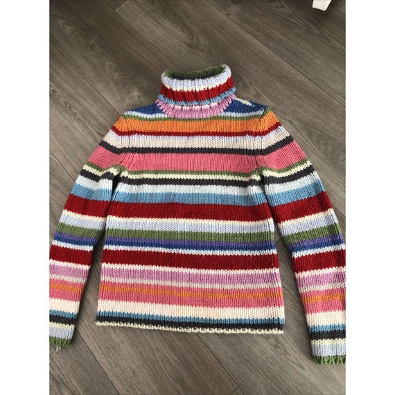 Gap Women S Colorful Rainbow Striped Turtleneck Wool Blend Chunky