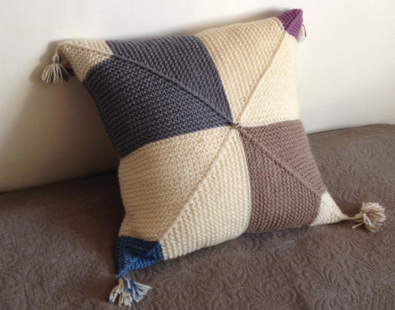 Knitted Cushion / Pillow Cover Handmade in Geometric Block Etsy