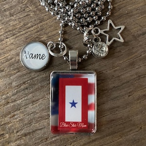Blue Star Mother Mom Proud USA American Flag Military Charm Glass Cabochon Necklace or Keychain ~ Great Gift for CHRISTmas!