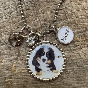 Custom Personalized Photo ANY Pet Dog Puppy ANY Image Antique Silver Flat Bezel Pendant Necklace Keychain ~ Unique Creative CHRISTmas Gift!
