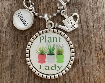 Crazy PLANT Lady Gardner Herb Flower Cute Charm Antique Silver Flat Bezel Pendant Necklace or Keychain ~ Great Gift for CHRISTmas!