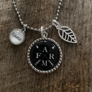 FARM Black Farmhouse Magnolia Home Texas Chip Joanna Gaines Antique Silver Flat Bezel Pendant Necklace Keychain ~ Great Gift for CHRISTmas