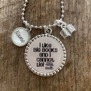 I Like Big Books And I Cannot Lie Personalized BOOK CLUB Antique Silver Flat Bezel Pendant Necklace or Keychain ~ Great Gift for CHRISTmas