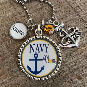 Proud US NAVY MOM Military Anchor Charm Antique Silver Flat Bezel Pendant Necklace Keychain ~ Great Gift for CHRISTmas or Mothers Day!