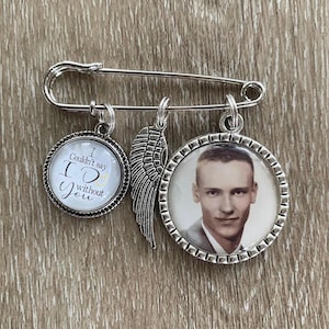 30mm NO Loop Charm WEDDING Custom Photo Groom Boutonniere Brooch Lapel Suit Kilt Pin Personalized Bridal Bouquet Remembrance Memorial Memory