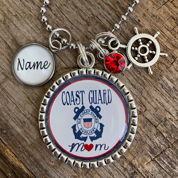 USCG Coast Guard MOM Military Anchor Charm Antique Silver Flat Bezel Pendant Necklace Keychain ~ Great Gift for CHRISTmas or Mothers Day