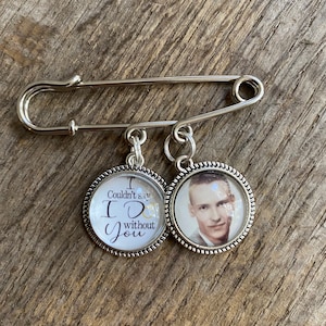 20mm Loop Charm Wedding MEMORY Boutonniere Pin, Custom Photo Groom Lapel Kilt Pin, Personalized Bridal Bouquet Remembrance Brooch Graduation