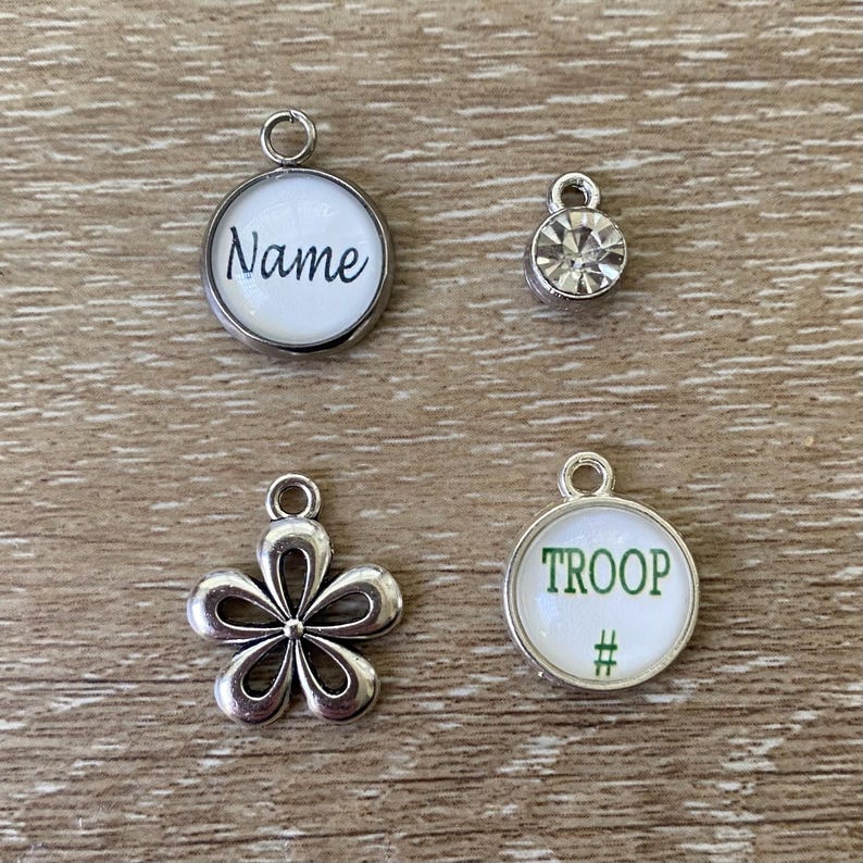 I'm A SENIOR Girl Scout Troop Pack Bridging Custom Antique Silver Flat Bezel Pendant Charm Necklace Keychain ~ Unique Gift for CHRISTmas! zdjęcie 7