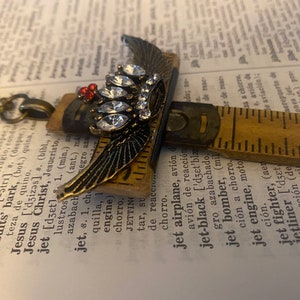Religious Jesus Vintage Carpenter's Cross Upcycled Folding Ruler with Jeweled Crown with Angel Wings on Chain image 8