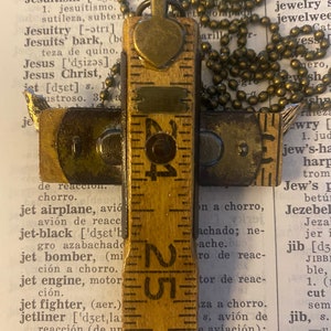 Religious Jesus Vintage Carpenter's Cross Upcycled Folding Ruler with Jeweled Crown with Angel Wings on Chain image 7