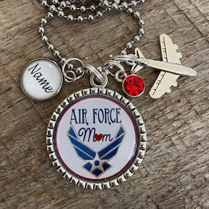 USAF Air Force MOM Military Wings Airplane Emblem USA Charm Antique Silver Flat Bezel Pendant Necklace Keychain ~ Great Gift for CHRISTmas!