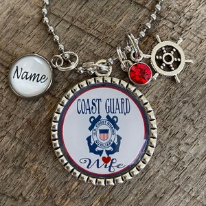 USCG Coast Guard WIFE Military Anchor Charm Antique Silver Flat Bezel Pendant Necklace Keychain ~ Great Gift for CHRISTmas or Mothers Day