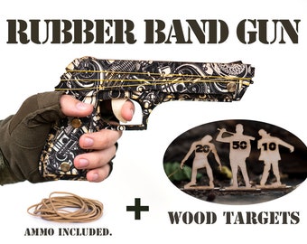 Husband Gift, Mechanic Rubber Bands Gun With Zombies Targets. Gift For Man, Rubber Band Gun. Men's Gift, Boyfriend Gift, Boy's Gift