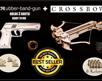 Christmas Gift For Men And Son DIY Crossbow + Rubber Band Gun. Father, Husband, Boyfriend Or Kid Gift Shooting Game, Combo Husband Gift Set