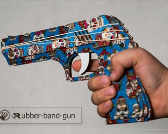 Blue Rubber Bands Gun, Skull print, Husband Gift, Rubber Band Gun. Men's Gift, Husband Gift, Boyfriend Gift ,Christmas Gift for Him