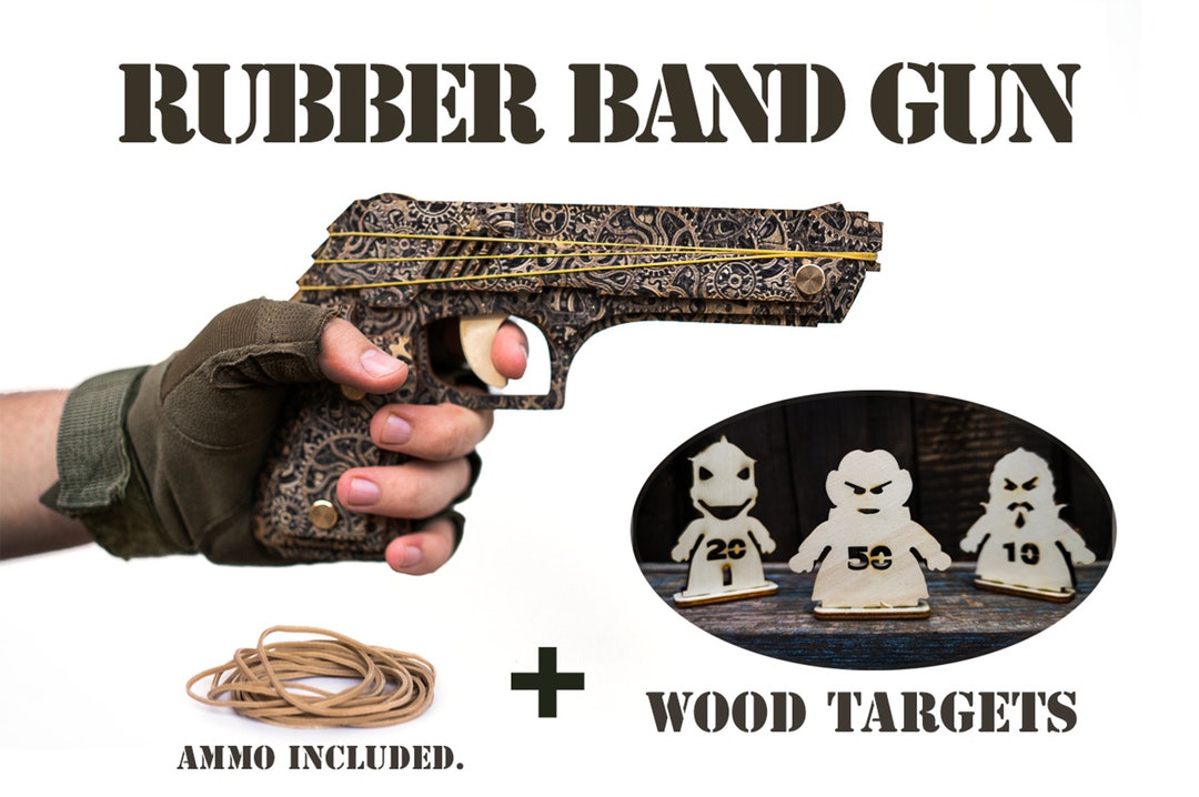 Steampunk Rubber Bands Gun With Targets. Gift for Man, Husband Gift