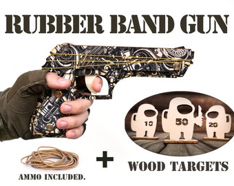 Christmas Gift, Wooden Rubber Band Gun, Motor Print, Among Us Targets. Gift For Boy, Husband Gift, Christmas Gift For Him, Rubber Band Gun