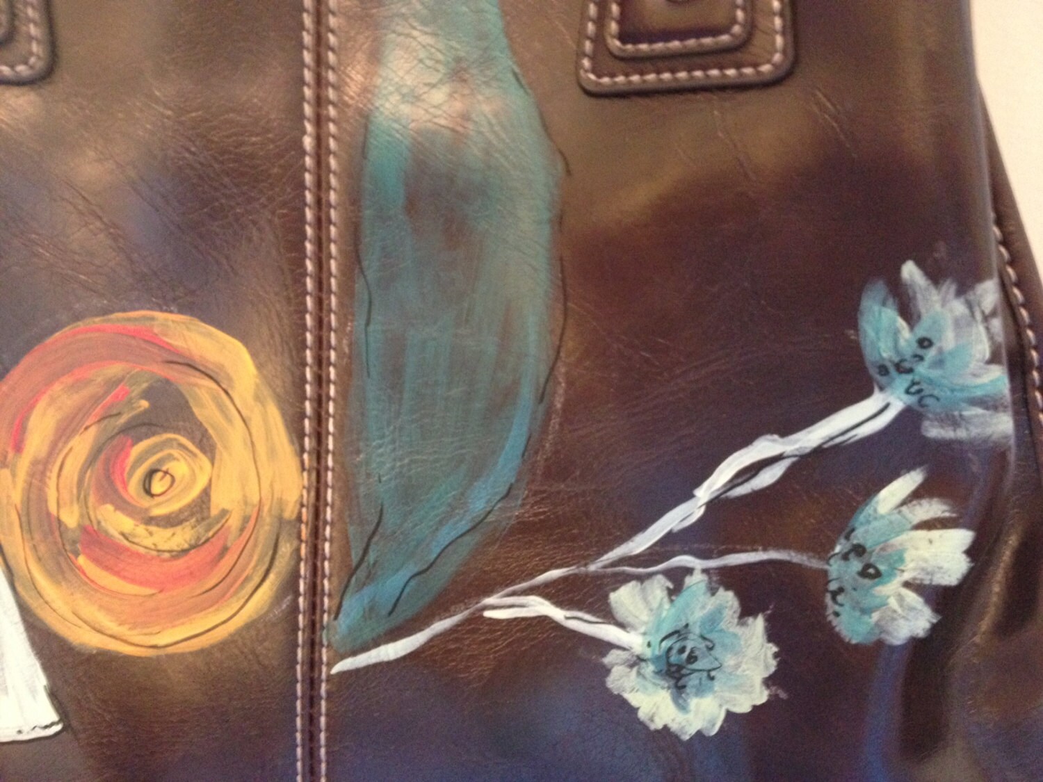Personalizar Art Hand Painted Flowers Bags Cowhide Togo Leather