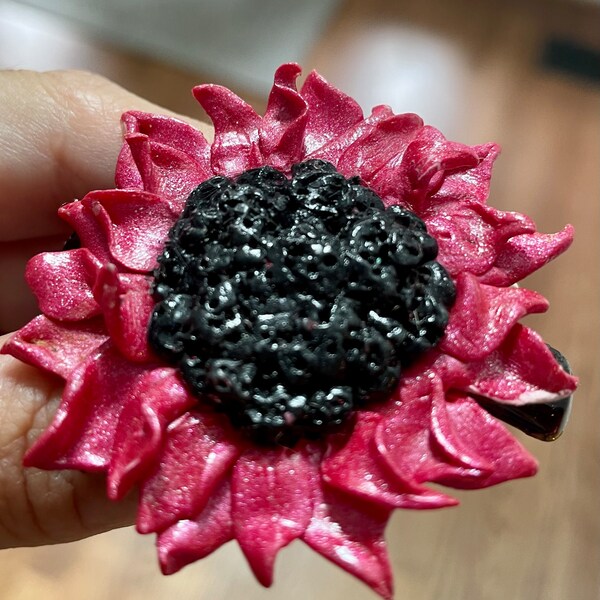 Pink and black clay polymer barrette