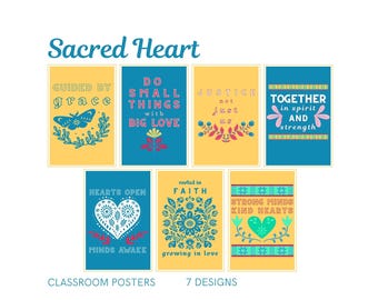 Sacred Heart Values Poster Bundle: Catholic Classroom Art (Digital Download, 7 Prints)