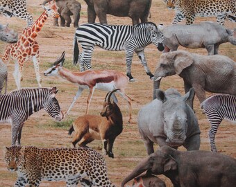 Wild Animal Safari Digital Print Fabric, 100% Cotton, Sold by the Metre. UK Seller. 150cm (59'') wide