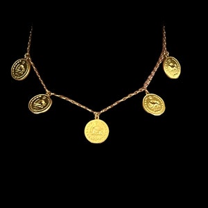 Antieke Pahlavi gouden muntketting 18k vergulde Perzische sieraden cadeau