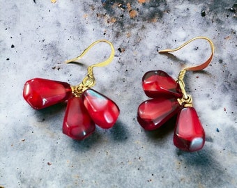 Pomegranate Bead Earrings: 18k Gold Filled, Red Crystal - Hypoallergenic