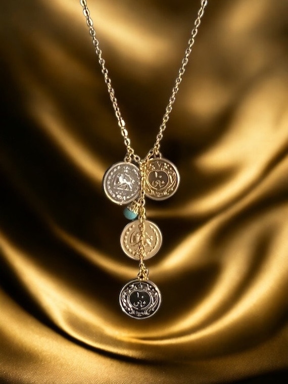 Pahlavi Coin Necklace Adorned With Four Old Fashion Yek Geroonie Coin Style in 18k Gold Plated Merging History With Elegence Gift of Love Etsy