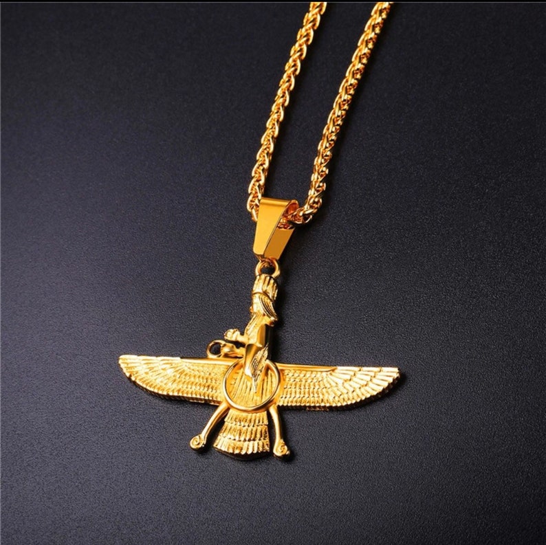 Farvahar Ahura Mazda Gold Plated Necklace With Gold Plated Etsy