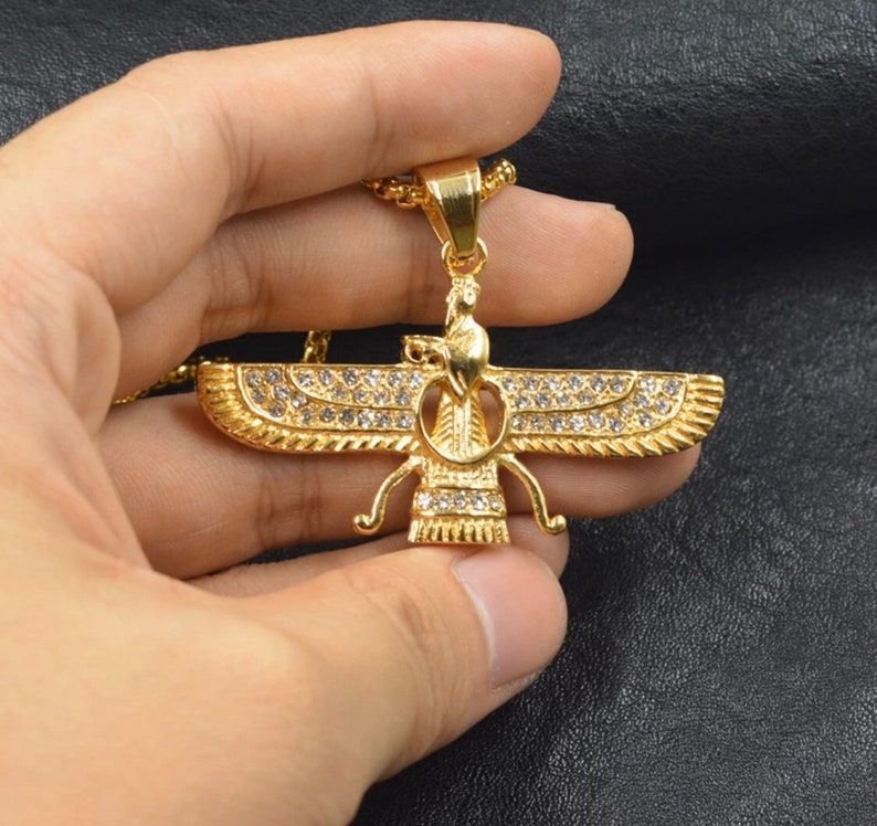 Big Zorastian Farvahar Ahura Mazda Gold Plated Stainless Steel Etsy