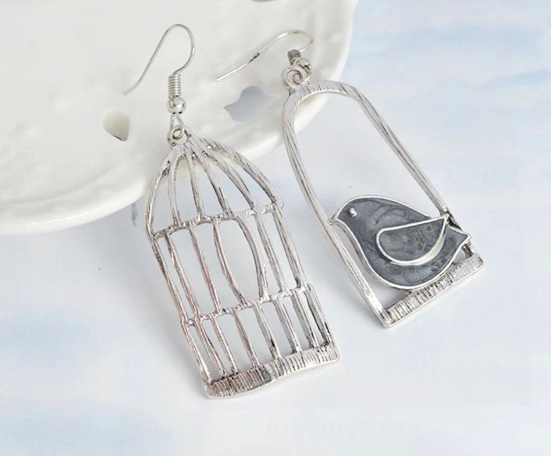 Bird In A Cage Earrings. Handmade. Romantic Jewelry. Fun Etsy