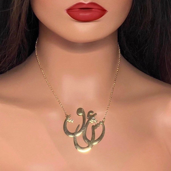 Persian Calligraphy Necklace in 18k Gold Plated Steel with CZ Stone Writing عشق means Love in Farsi, Christmas Gift for the one you Love