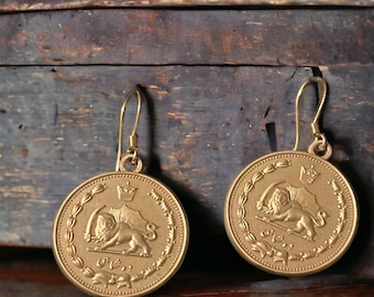 Hoop Coin Earrings , Old Fashion Pahlavi Dah Shahee Coin Style, 18k Gold Plated, Hypoallergenic, Anti Tarnish, Gift of Love for Any Occasion