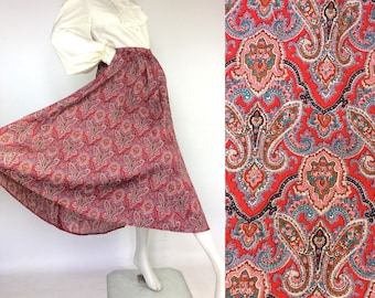 Falda de lana con estampado paisley de Liberty vintage de los años 80 / años 40 / disfraz Goodwood / Hippie / Festival / Boho UK 8