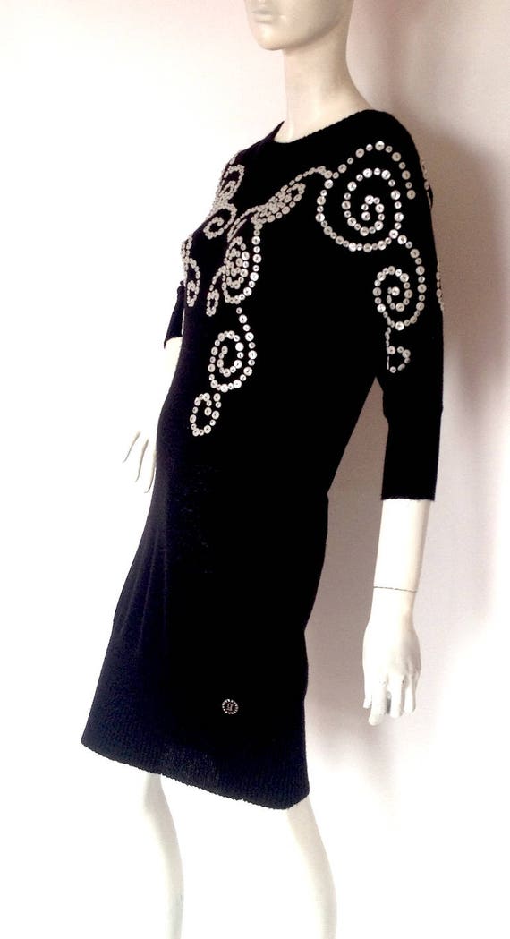 GALLIANO designer Black Wool knit DRESS / Buttons… - image 7