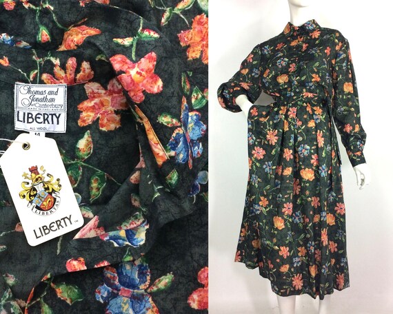 Liberty 80s vintage flower power wool shirt dress… - image 1