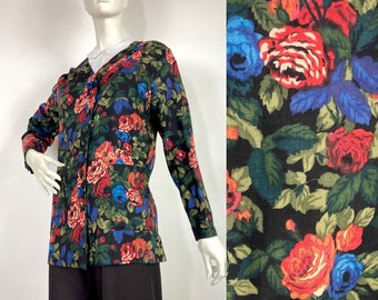 Chaqueta / cárdigan / blazer / traje de lana con estampado de rosas Liberty vintage de los años 80, Goodwood