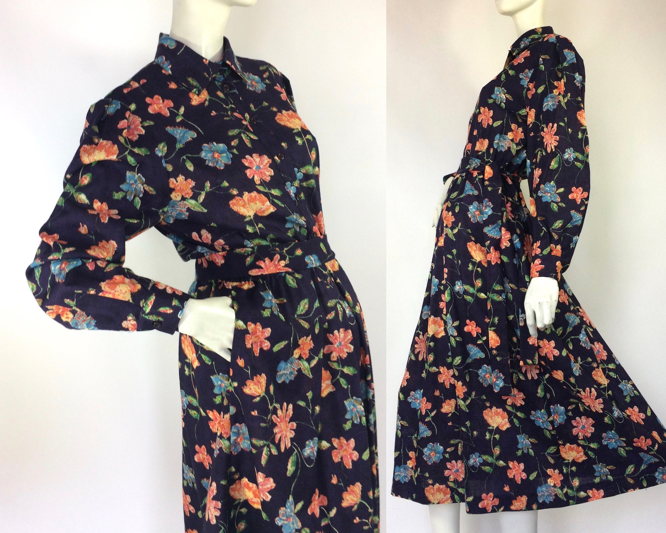 LIBERTY Vintage 1980s floral shirt dress / pockets / 40s | Etsy