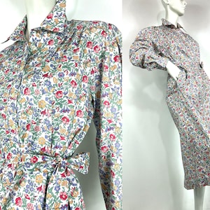 LIBERTY 80s vintage Mamie cotton shirt waister / tea dress / 40s 50s / utility / pockets / UK 10 image 1