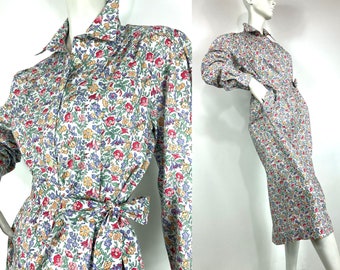 LIBERTY 80s vintage "Mamie" cotton shirt waister / tea dress  / 40s 50s  / utility / pockets / UK 10
