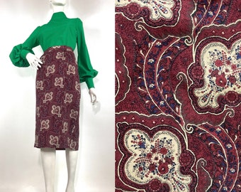 LIBERTY 1980s vintage paisley feather print wool skirt / Liberty fabric / 40s costume /  50s