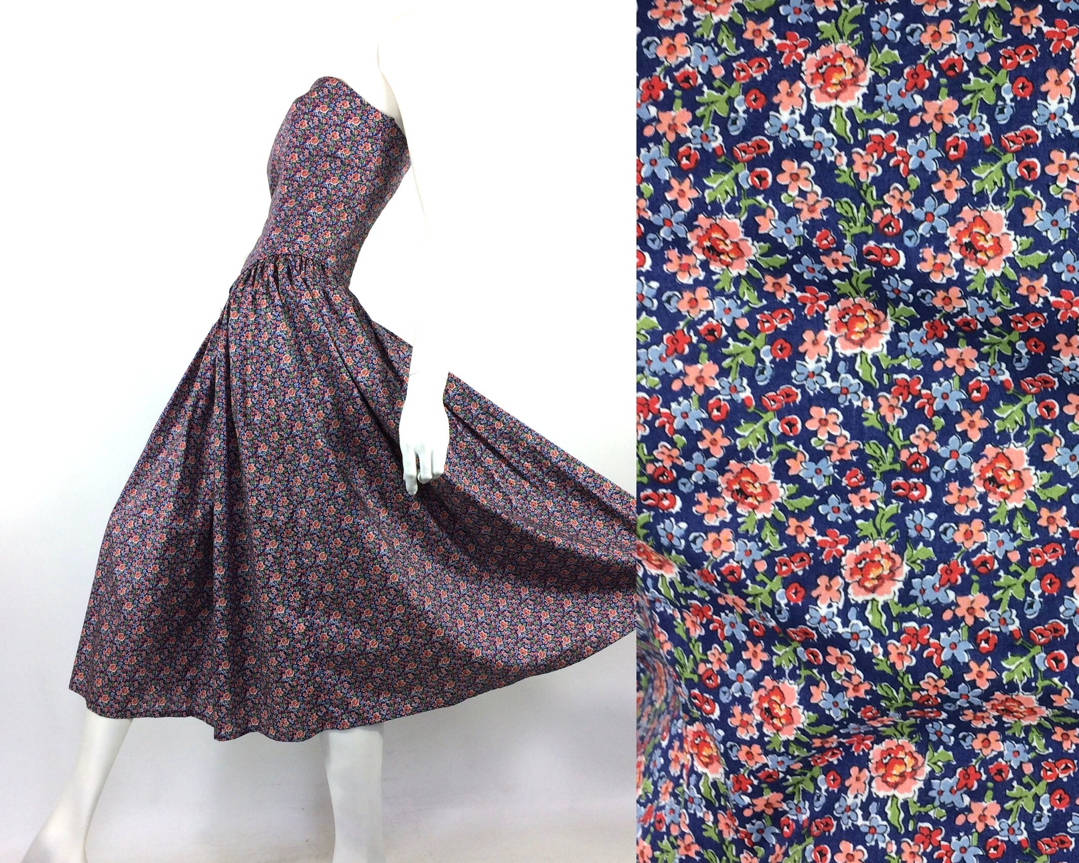 Image of Liberty S Vintage Cotton Tea Dress/Prom Roses S S Style Goodwood Uk