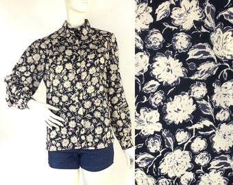 Blusa vintage Liberty de lana con estampado floral llamativo de los años 80 / años 40 / estampado de rosas / estilo disfraz / Goodwood / Reino Unido 16