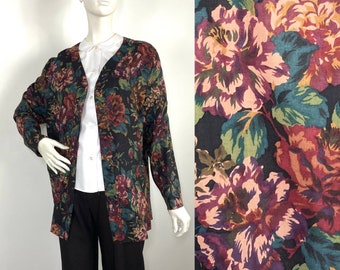 Chaqueta / cárdigan / blazer / traje de lana con estampado de rosas Liberty vintage de los años 80, Goodwood